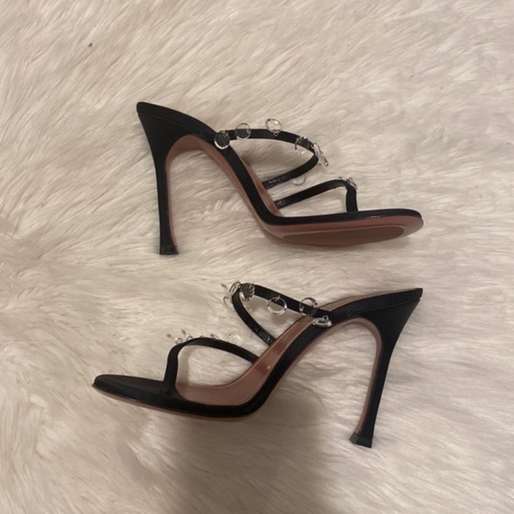New Amina Muaddi Tina Satin Crystal Charm sandals size 37.5EU - Picture 4 of 14
